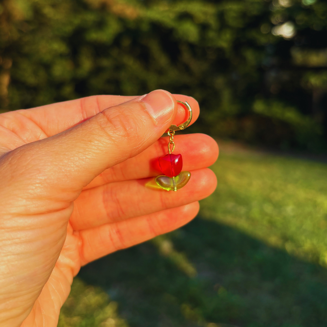 Red Tulip Earrings