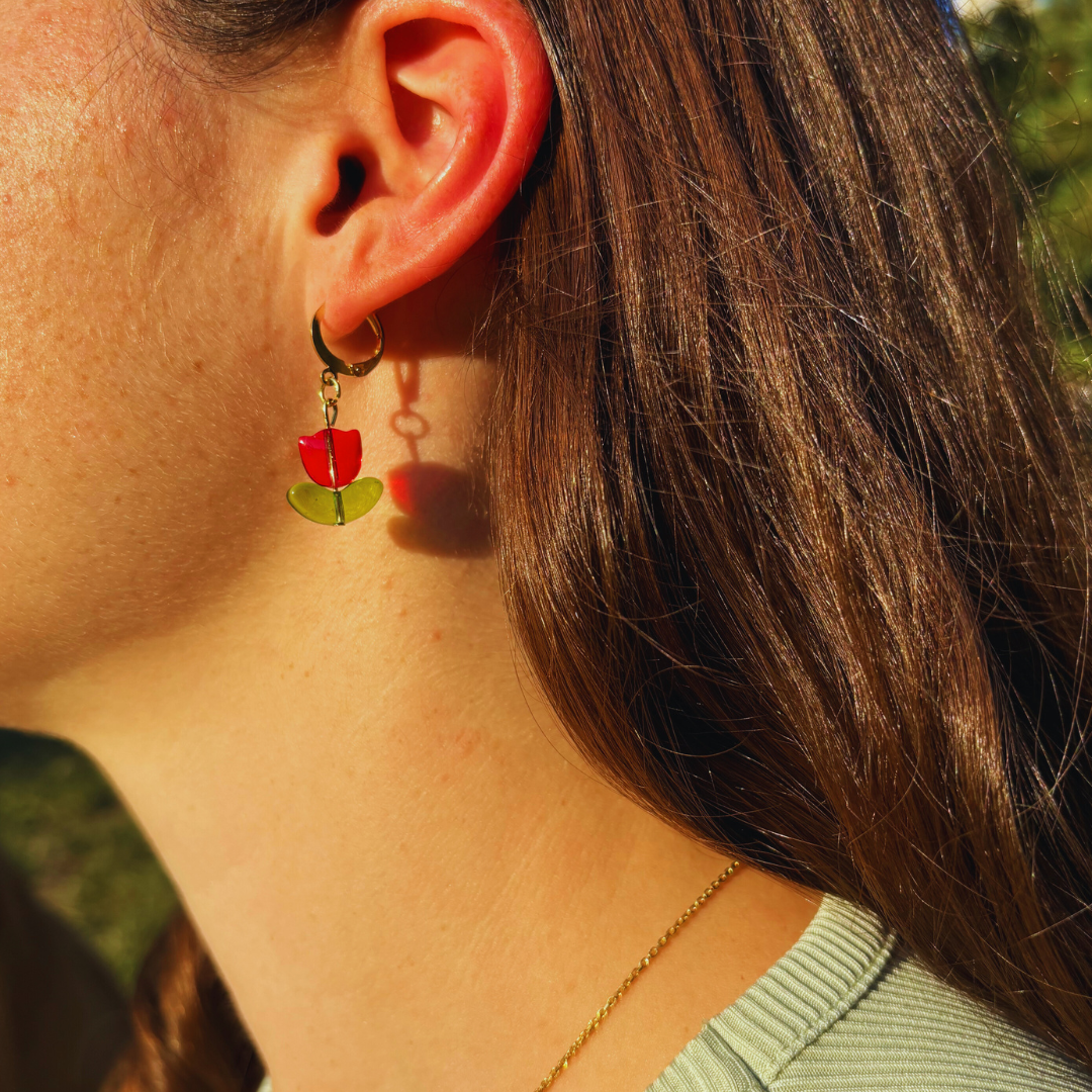 Red Tulip Earrings